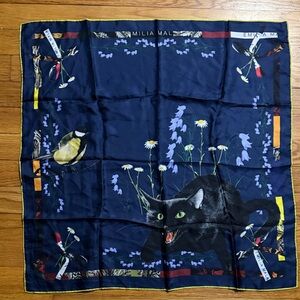 Emilia Mala Black Cat Silk Scarf